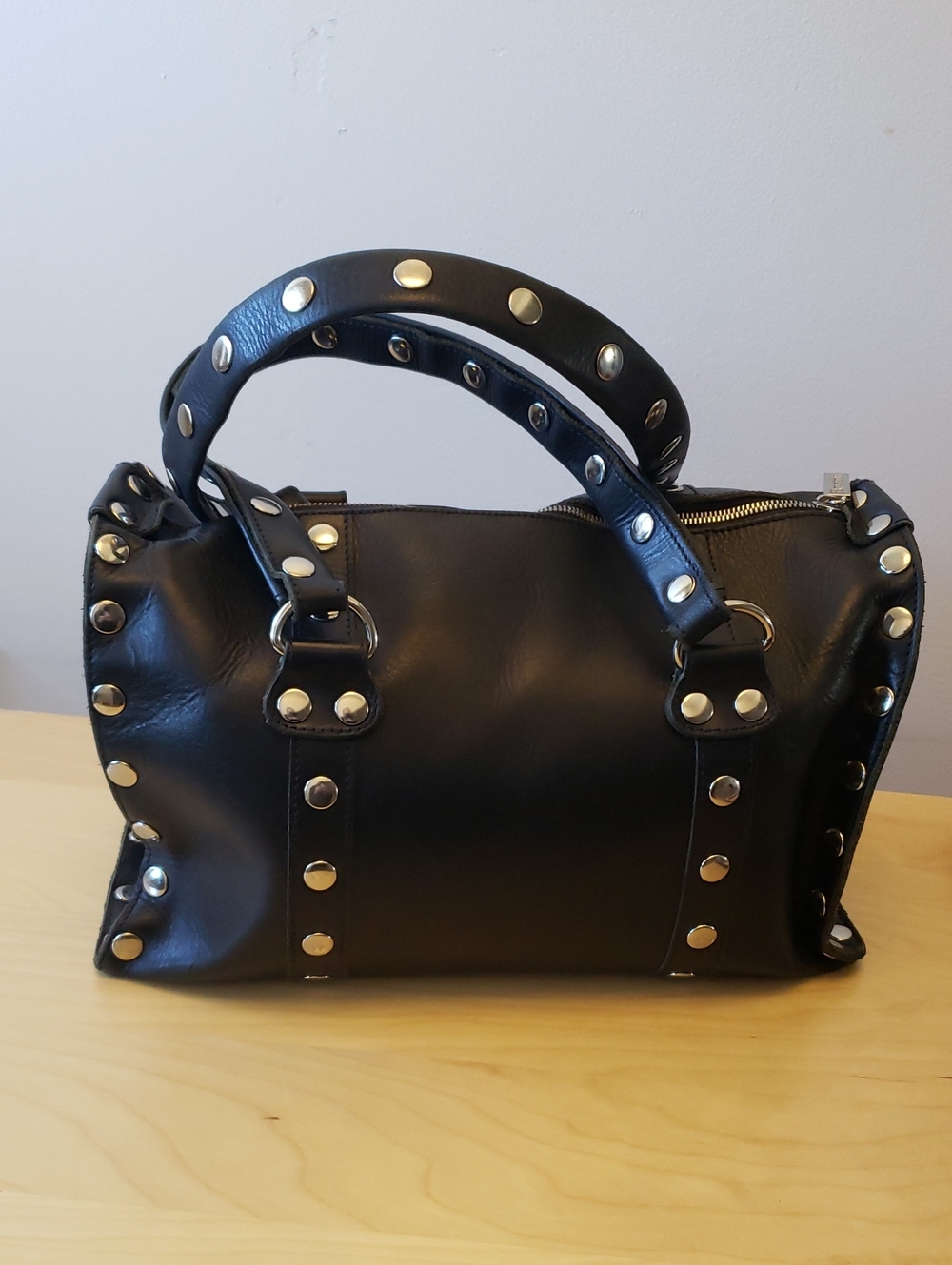 Hammitt Black Leather Studded Satchel with Silver Hardware - Picture 1 of 14